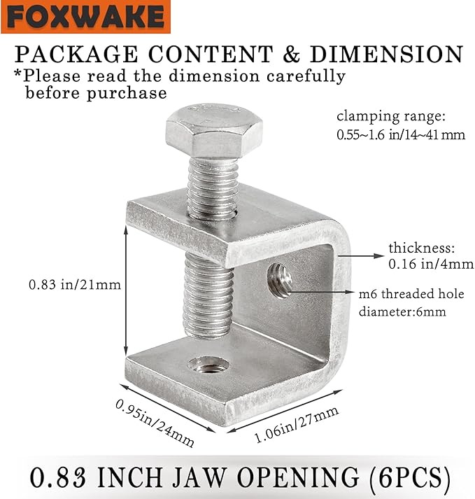 Mini C Clamps Stainless Steel 0.83 Inch for Working, Heavy Duty Small U Clamps for Metal Mounting, Universal Desk Clamp with Stable Wide Jaw Opening/I-Beam Design (4pcs)