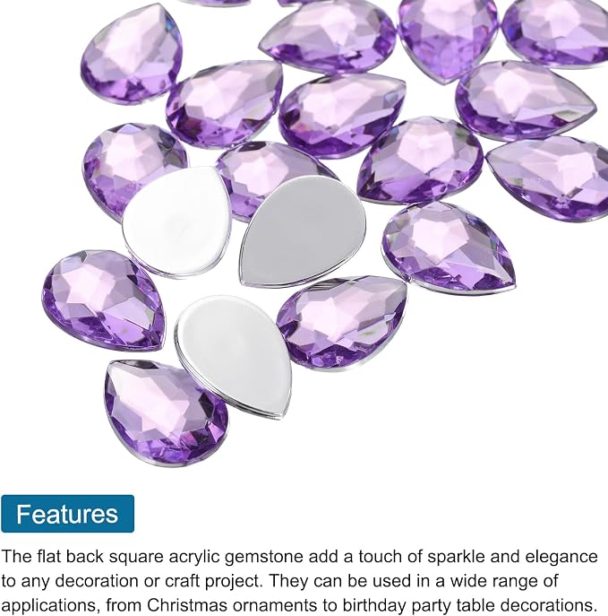 MECCANIXITY 50PCS Flat Back Acrylic Teardrop Gems 18x25mm Artificial Rhinestones - Image 4
