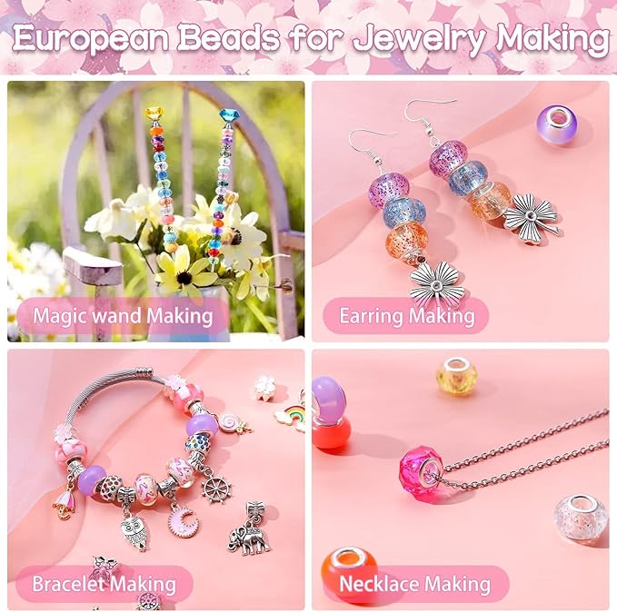 210 Pieces Assorted European Craft Beads Large Hole Lampwork Spacer Beads - Image 4