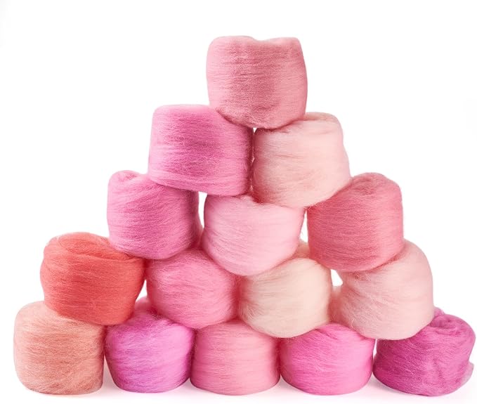 FASHEWELRY 2.65 oz Pink Wool Roving by FASHEWELRY