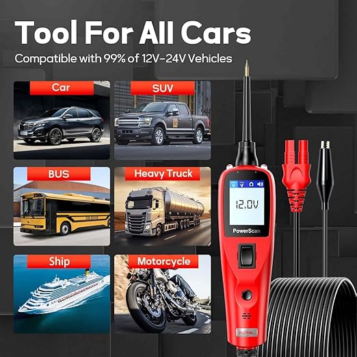 Autel Automotive Circuit Tester PowerScan PS100, Power Circuit Probe Kit, Breaker Finder, 12V 24 Relay Tester, 20ft Extension Cable AVOmeter, Test Light, Continuity Checker, for 99% Cars