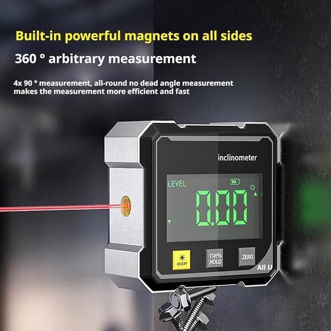Digital Angle Finde, 2026 Upgraded 4-Side Magnetic Digital Angle Gauge, Cube Inclinometer with Backlight, Magnetic Electronic Level Angle Finder Tool Protractor Inclinometer Woodworking Tools