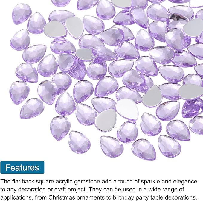MECCANIXITY 50PCS Flat Back Acrylic Teardrop Gems 10x14mm Artificial Rhinestones - Image 4