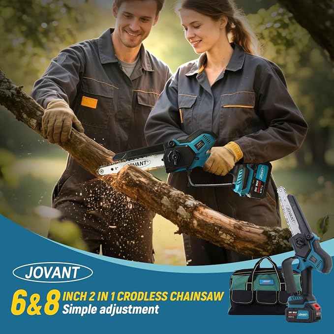 2-in-1 Chainsaw,Cordless Pole Saw,8 Inch&6 Inch Chain Saw with 4A Rechargeable Battery,Battery Powered Handheld Chainsaw for Tree Trimming and Wood Cutting