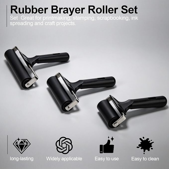 Brayer for Gelli Plate, 3 Pack Rubber Ink Rollers for Printmaking | Three sizes - Image 4
