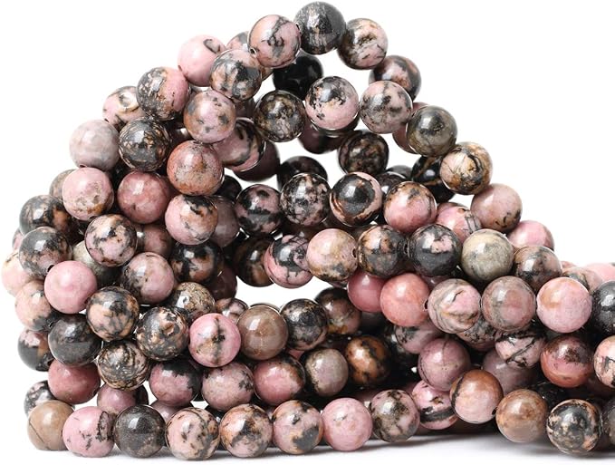 45PCS 8mm Natural Black Line Rhodochrosite Gemstone Smooth Round Loose Beads by CHEAVIAN