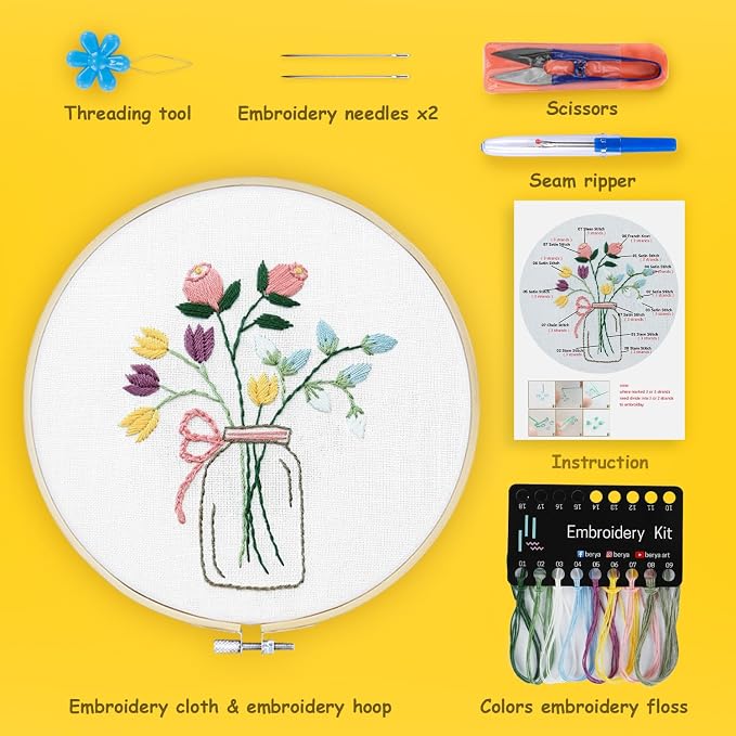 BERYA Flowers Embroidery Kit Including Video Step by Step Instructions - Image 2