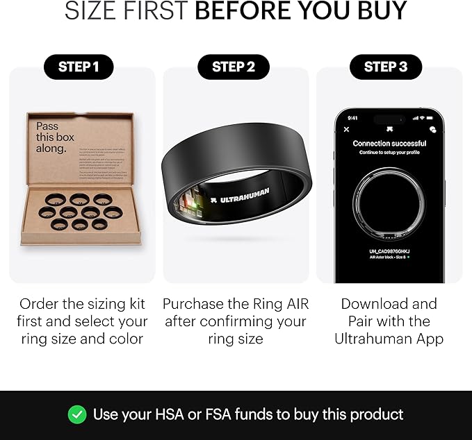 ULTRAHUMAN Ring AIR-Smart Ring Health Tracker, Size First Sizing Kit,Sleep Tracker,Smart Ring for Men/Women,Fitness Tracker (Made in India, Matte Grey, 11)