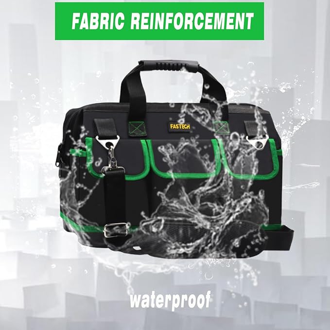18 Inch Tool Bag With Molded Base and Comfortable Shoulder Straps, Waterproof Wide Mouth Tool Kit, Tool Storage Package For Men/Women (Green18IN)