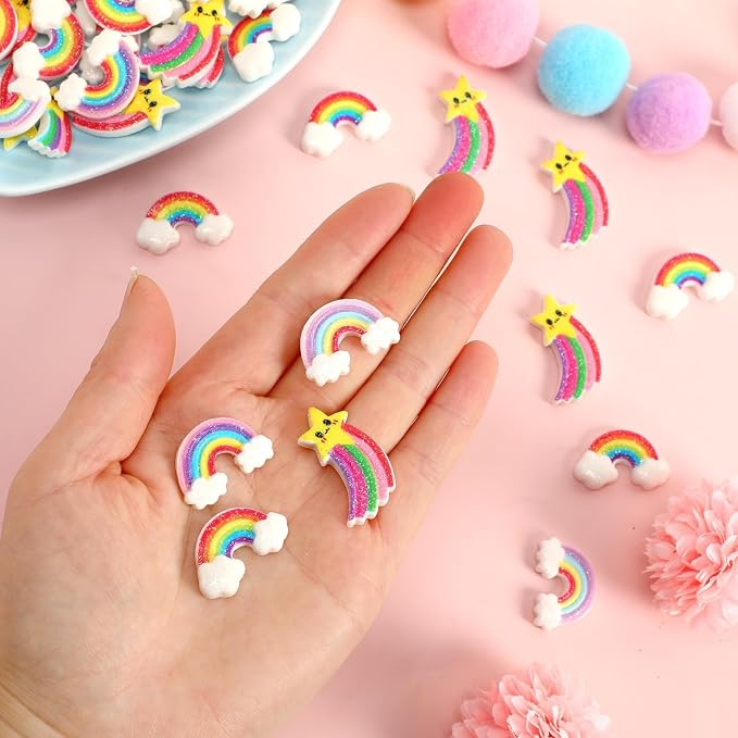 JUNEBRUSHS 80 Pcs Mini Resin Rainbow, Tiny Rainbow Themed Ornaments 8 Styles - Image 7