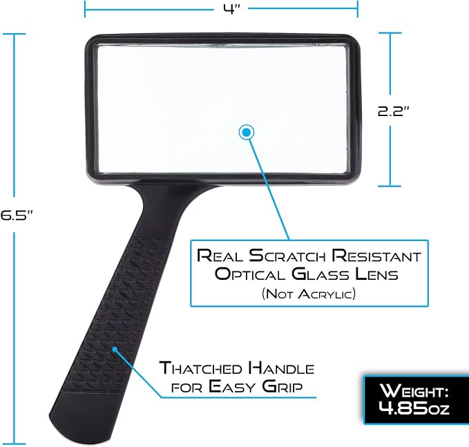 Jumbo Rectangular Handheld Magnifying Glass – Scratch Resistant Glass Lens - Image 2