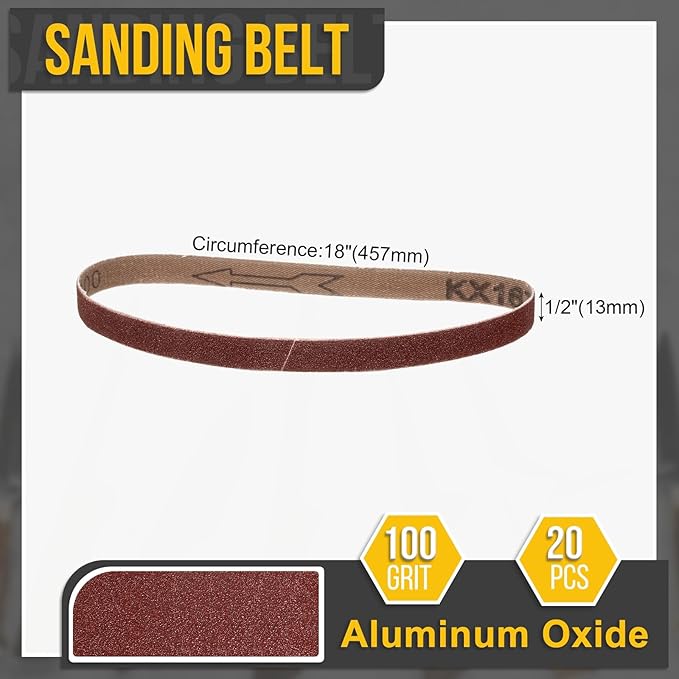 1/2 x 18 Inch Sanding Belt, 20 Pcs 100 Grit Knife Sharpener Belts Work Sharpening for Belt Sander Knife Carving Tool Metal Working