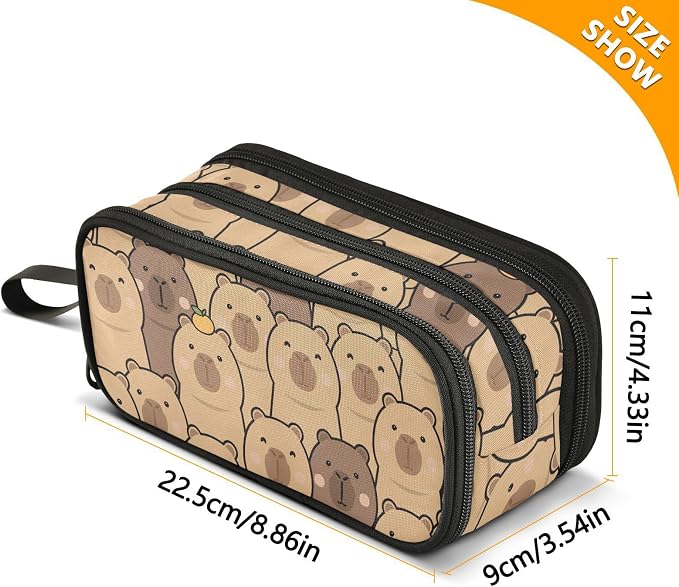Cute Capybara with Orange Pencil Case Box Boys Girls Large Pencil Pouch Zipper - Image 7