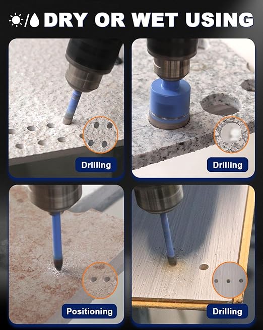 Diamond Tile Hole Saw Kit - 12Pcs 1/4'', 5/16'', 3/8'', 4/5'', 1'', 1-1/8'', 1-1/4'', 1-3/8'', 1-3/4'', 2'', 2-1/2'' Drill Bits Set, 1/4'' Carbide Drill Bit for Porcelain Tile Ceramic Granite Marble