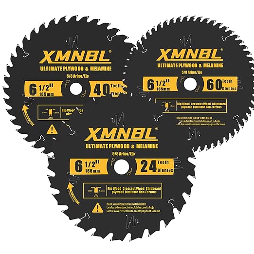 6-1/2 Inch Circular Saw Blade 24T 40T 60T Combo,6-1/2 Saw Frame Ultra Fine Finish Circular Saw Blade,Compatible with for DEWALT,Makita,Skil Saw,for Cutting Lumber,Plywood Material,5/8 Inch Arbor