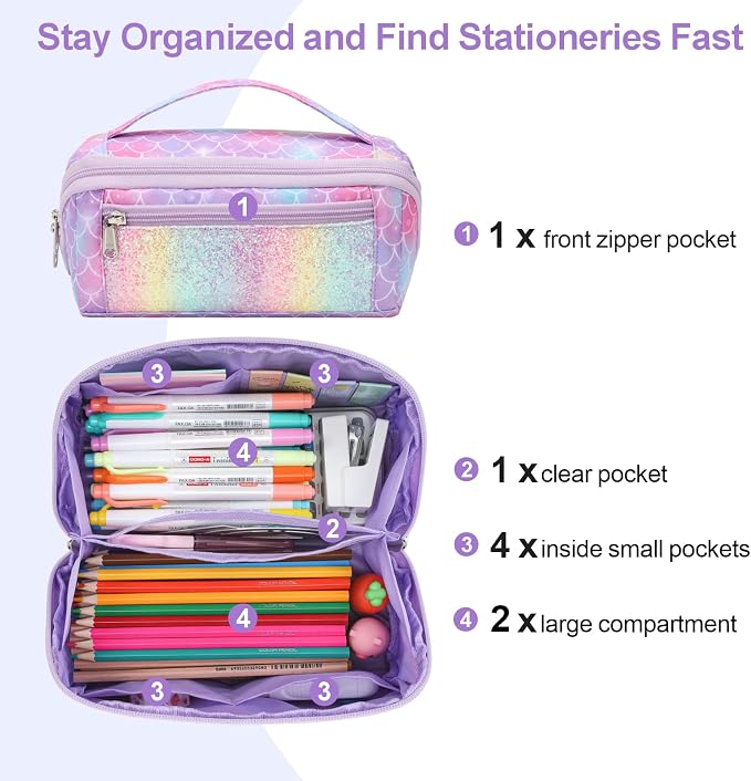 Large Pencil Case for Girls, Aesthetic Pencil Pouch for School, Wide Opening - Image 4