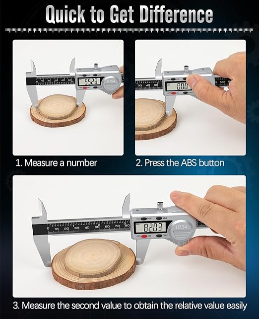 Digital Caliper 6 inch,(ABS) Absolute Scale Caliper,IP54 Caliper Measuring Tool, Inch/MM, Auto-Off LCD Stainless Steel Waterproof Micrometer Vernier Caliper, with Steel Ruler, Silver