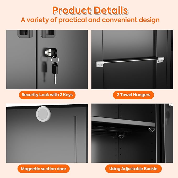 71" H Broom Closet Storage Cabinet with Wheels,Rolling Tool Cabinet with Lockable and Magnetic Doors,Adjustable Shelves and Pegboard for Garage Warehouse Home,Required Assembly,Black
