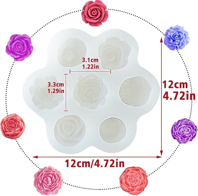 7 Cavity Flower Silicone Molds Valentine's Day Candle Mold Candle Fondant | - Image 2