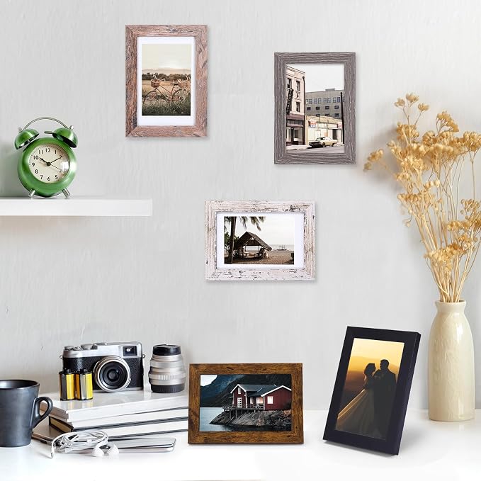 Fixwal 4x6 Picture Frames Set of 5, Vintage Multicolour Photo Frames - Image 7