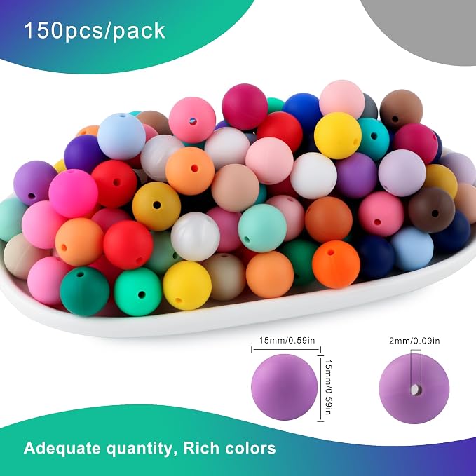 150Pcs 12mm Silicone Beads for Keychain Making and Bracelet Making, 30 Colors - Image 2