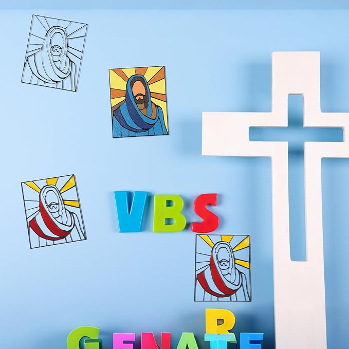 Remerry 16 Pcs DIY Jesus Suncatcher Vbs Faux Stained Glass Faith Based - Image 4