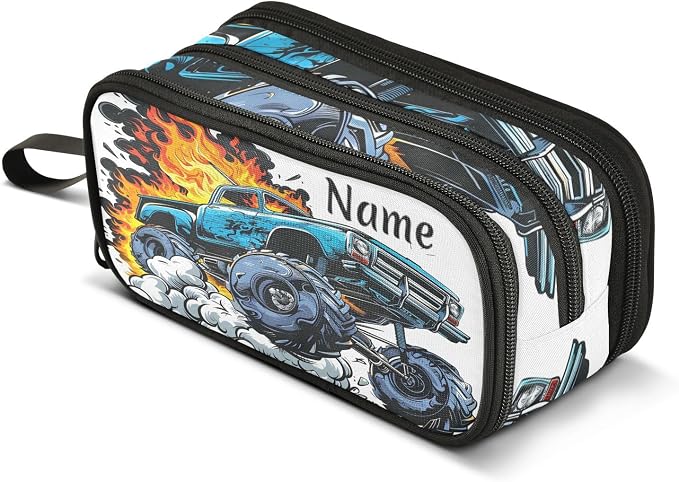 Custom Truck Flame Pencil Case Box Boys Girls Personalized Name Large Pencil by BOENLE-WELCOMEYOURCOMING
