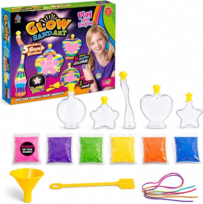 Glow Sand Art Kit, DIY Craft for Girls w/ 5 Necklace Bottles | Includes 1 Glow by LibertyBrandsUS