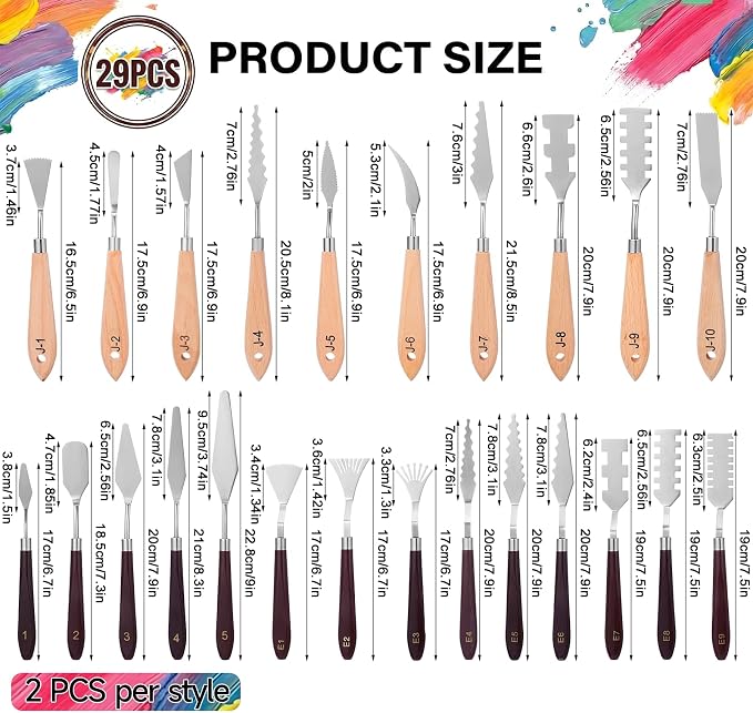 29 Piece Palette Knife Set | Numbered Paint Spatula Stainless Steel - Image 2