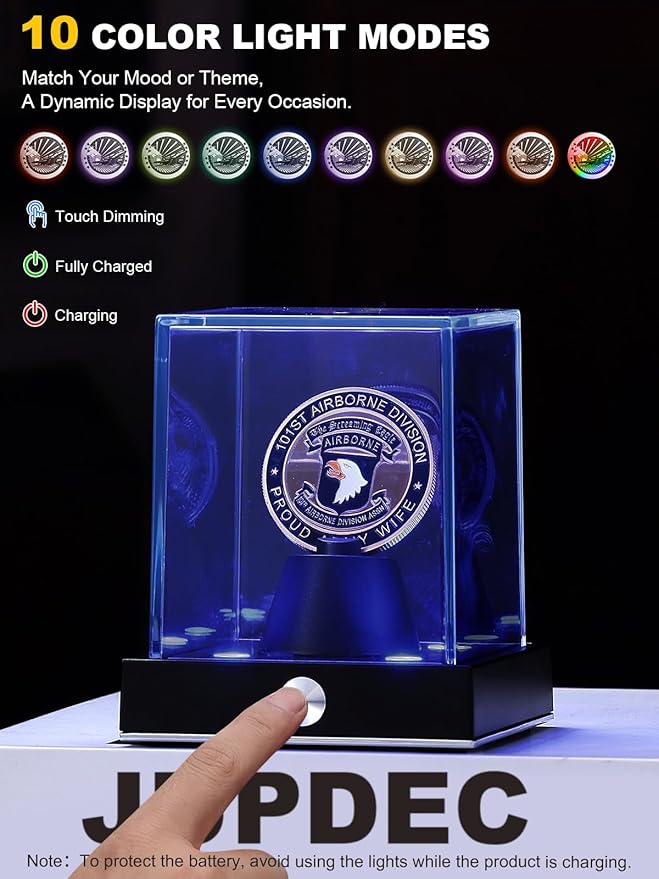 JupDec Cordless LED Challenge Coin Display Case, Autograph Coin Showcase - Image 4