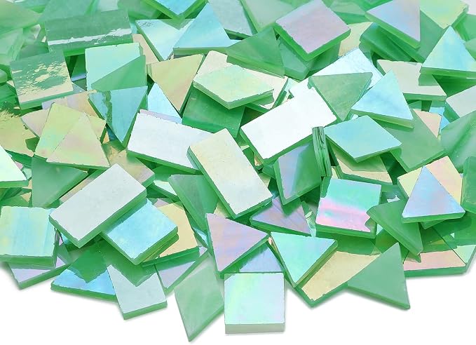200 Pieces Bulk Iridescent Mosaic Glass Tiles, 4 Shapes Mixed Stained Glass - Image 2