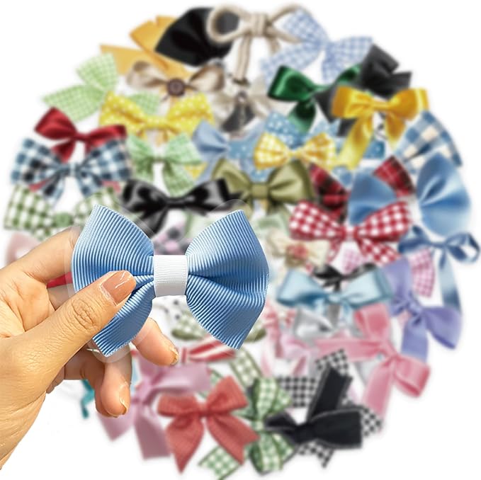 50pcs Transparent Colorful Bow Sticker, Vinyl Waterproof Cute Aesthetic Bows - Image 4