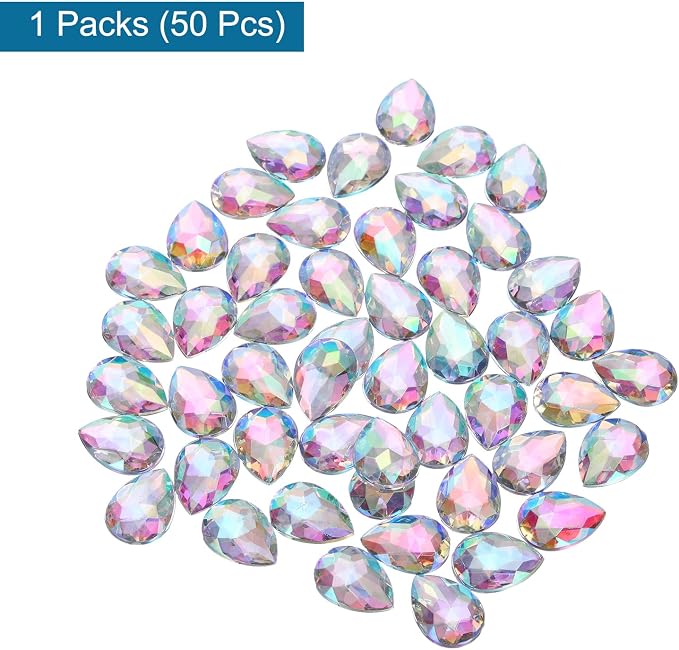 MECCANIXITY 50PCS Flat Back Acrylic Teardrop Gems 18x25mm Artificial Rhinestones - Image 3
