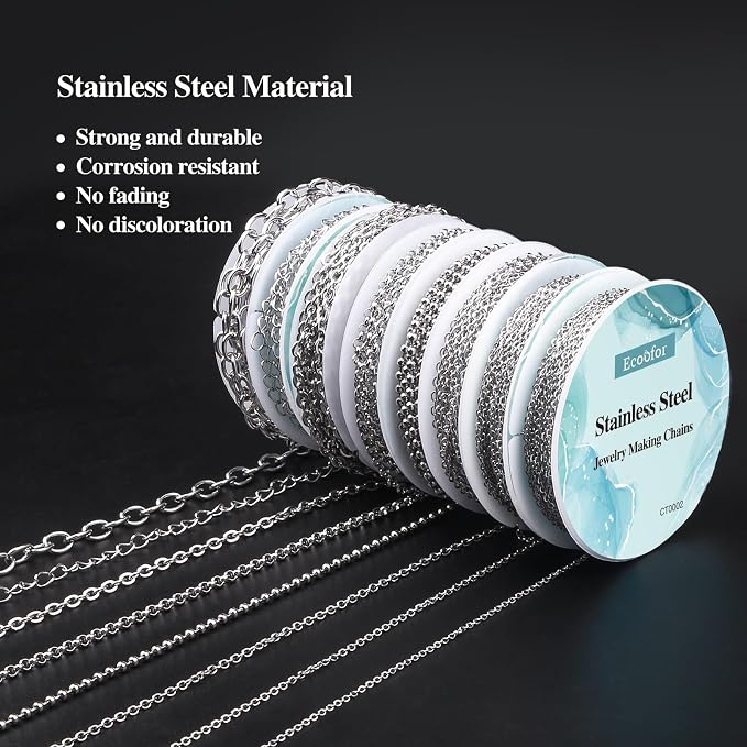Ecoofor Necklace Chains for Jewelry Making, 62.3 Feet 8 Rolls 304 Stainless - Image 4