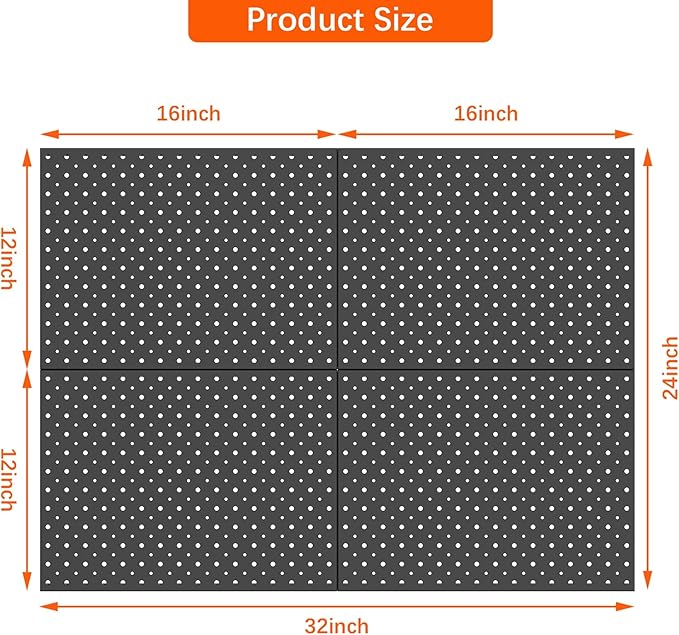 TORACK 4Pcs 12"x16" Metal Pegboard Panels for Garage, Workbench, Shop, Shed Tool Organizer Peg Board with 1/8" & 1/4" Holes, Modular Wall-Mounted Pegboard for Pegboard Hooks (Black)