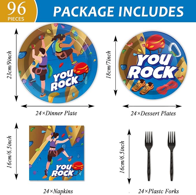 96 Pcs Rock Climbing Party Plates and Napkins Supplies Tableware Disposable - Image 2