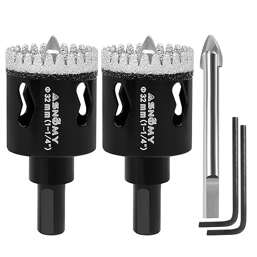 2Pcs 1-1/4 Inch Diamond Hole Saw with Pilot Drill Bit, 1-1/4" Serrated Brazing Tile Hole Saw Diamond Core Drill Bits with Guiding Bit for Ceramic Porcelain Tile Glass Stone Granite Marble