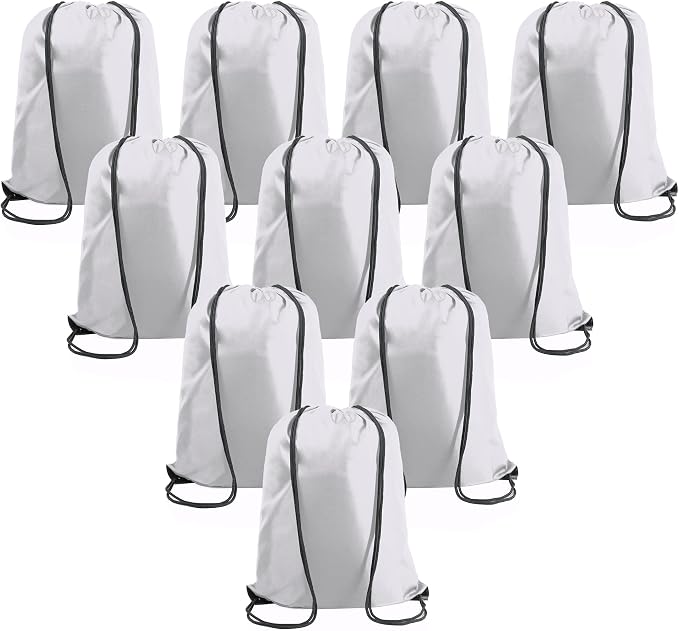 BeeGreen White Drawstring Backpack Bags Bulk 10 Pack X-Large 22.4" L x 17.5" W by BeeGreen