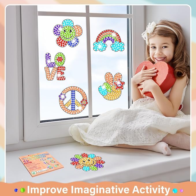 Qyeahkj 6 Pcs Groovy Arts and Crafts, Retro Art Crafts Boho Hippie Suncatcher - Image 3