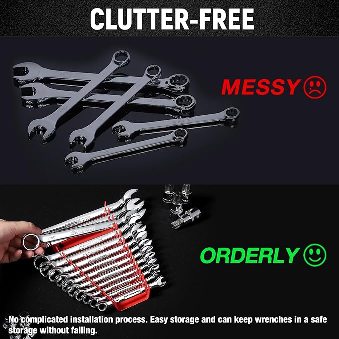 ALOANES 26-Slot Magnetic Metal Wrench Organizer, Fit SAE & Metric Wrench Storage, Tool Organizer for Tool Box, 2 Pack(Red&Black)
