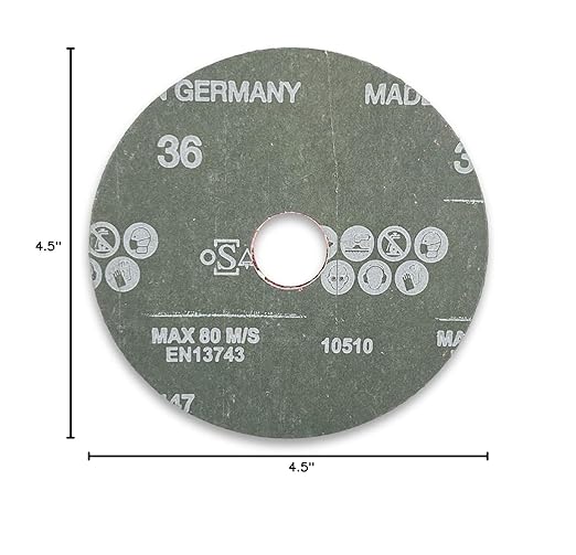 VSM 50-Pack - 4-1/2 inch 36 Grit (Coarse) - Ceramic Resin Fiber Discs with Top-Size, Tear Resistant Fiber Backing, Durable, Hand-Held Machine Compatible Sanding Discs