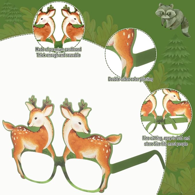 Pajean 32 Pcs Woodland Animal Decorations Eyeglasses Wild One Camping - Image 3