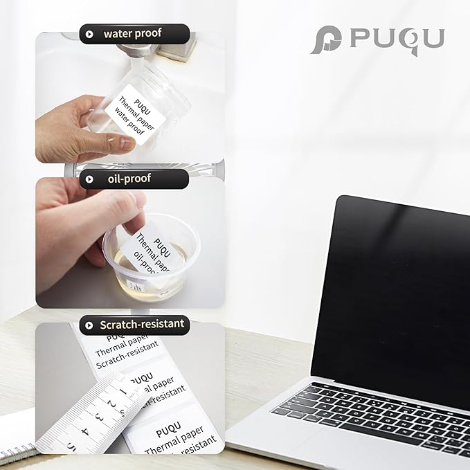 PUQU 30x70mm Direct Thermal Sticker Labels, Self-Adhesive All-Purpose Label Maker Tape, Compatible with AQ Series Label Printer, Refills Standard Laminated Office Labeling, 3 Rolls, 330 Labels