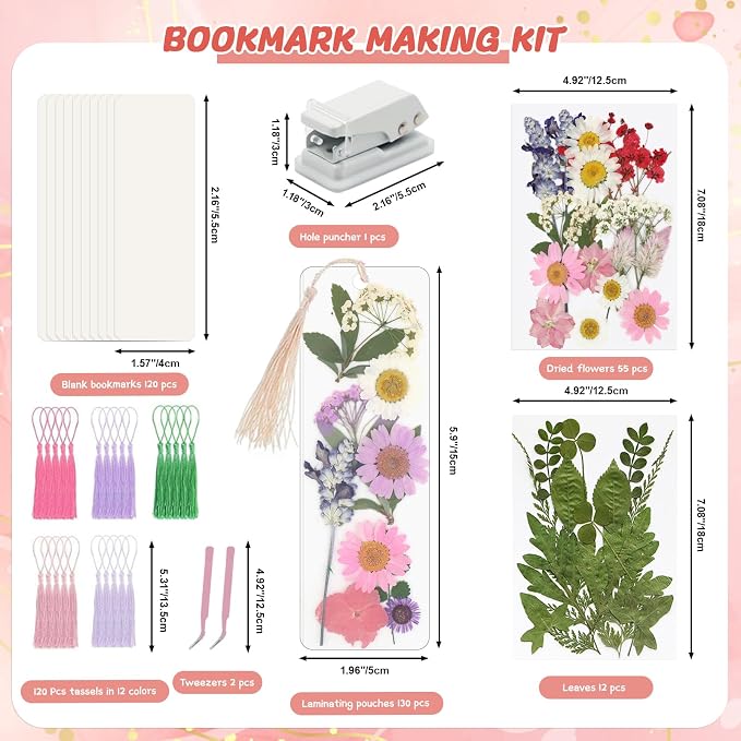 440 Pcs Pressed Flower Bookmark Kit, Handmade Craft - Image 4