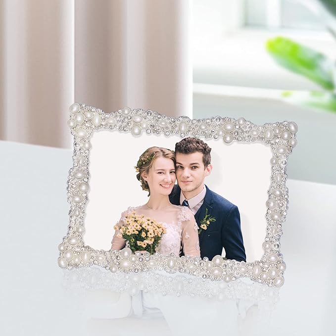 DIKAR 4x6 Picture Frame with Rhinestones and Pearls - Image 2