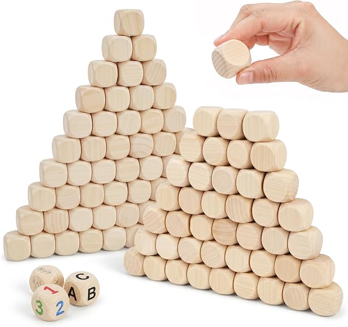 ZEAYEA 100 Pcs 1 inch Blank Wooden Dice, Blank 6 Sided Small Wooden Cubes by ZEAYEA
