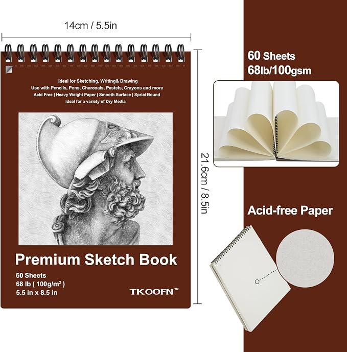 10 Pack Small Sketch Book, 5.5x8.5 Inch Top Spiral Sketchbook 60 Sheets Each - Image 2