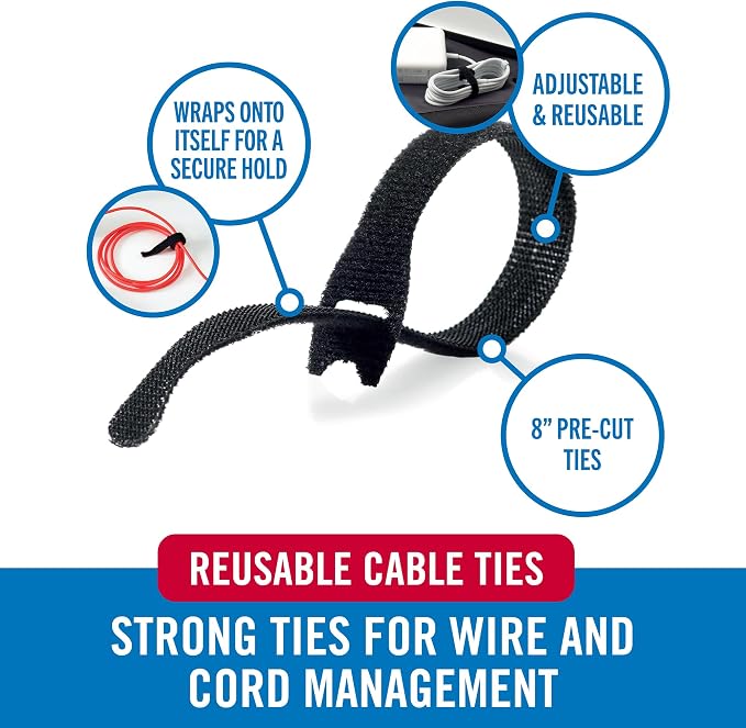 VELCRO Brand Heavy Duty Cable Ties Reusable | 60Pc Bulk Pack | 8 x 1/2" - Image 2