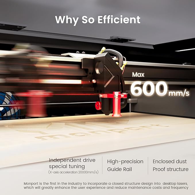 Monport Reno-45 Pro Vision Upgrade 45W Desktop CO2 Laser Engraver, 16x12 Workbed Laser Engraving Machine, 8MP HD Camera and Magnetic Assisted Autofocus, Z-axis Adjustable for Wood Acrylic Glass More