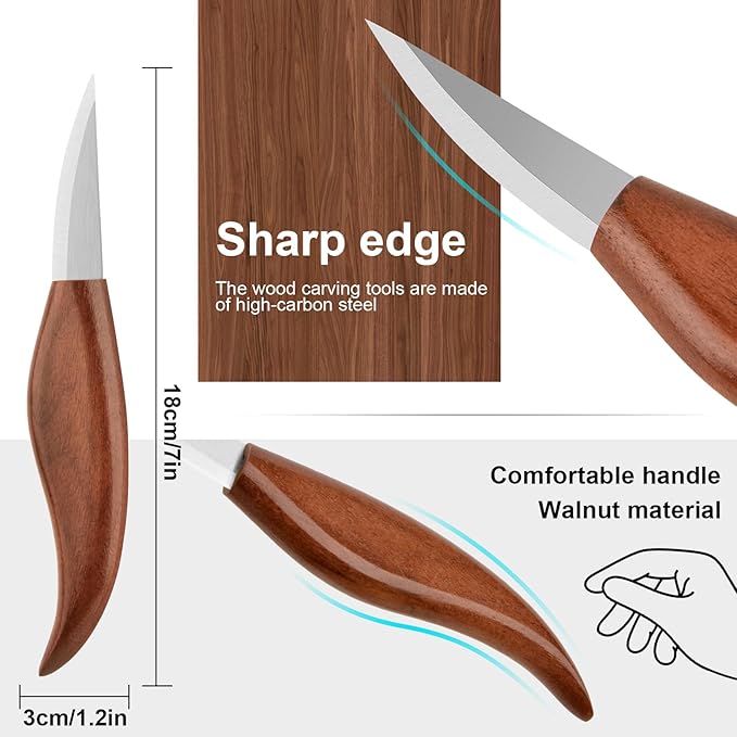 Wood Carving Knife With Leather Strop and Polishing Compound, Wood Whittling Tools for Beginners, Adults and Kids Whittling Tools (Sloyd Carving Knife)